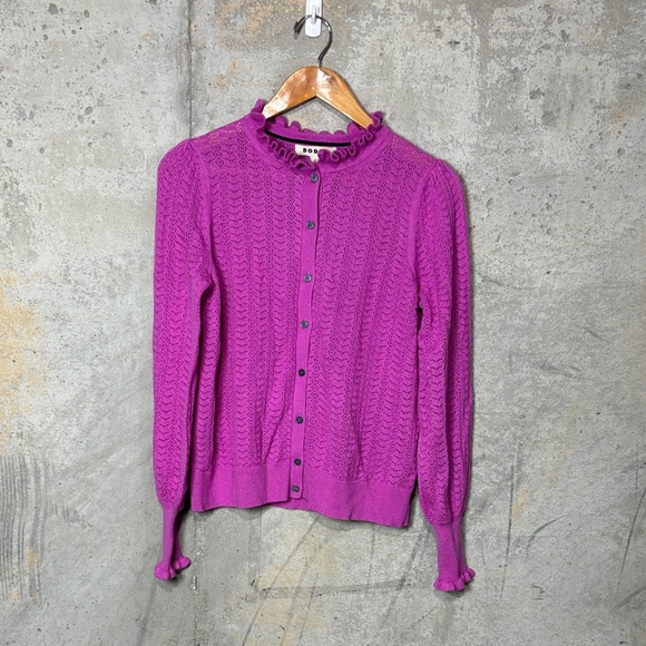 Boden Tia Pointelle Ruffle Frilled Cardigan Sweater Pink coquette Cottagecore - Picture 2 of 11